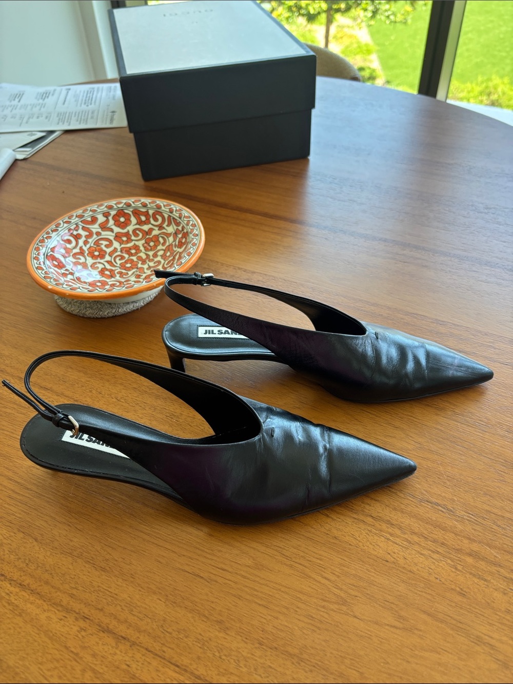 Jil Sander Black Leather Pointed Slingback Heels - Picture 3 of 7
